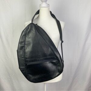 Vintage 1990s L.L.Bean AmeriBag Healthy Back Black Leather Sling Backpack Y2K